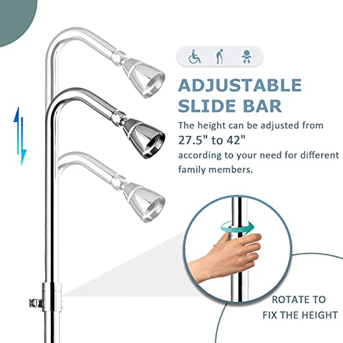 Aolemi Polish Chrome Outdoor Shower Kit Faucet Set With Adjustable Slide Bar Double Cross Handles Exposed Shower System Rainfall Shower Head Wall Mount Shower Fixture #TOP2