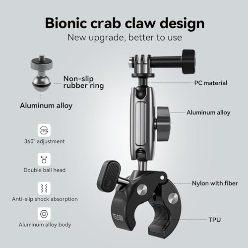 Soporte de manillar metálico articulado para cámaras de acción GoPro 12 y DJI Action 4 2