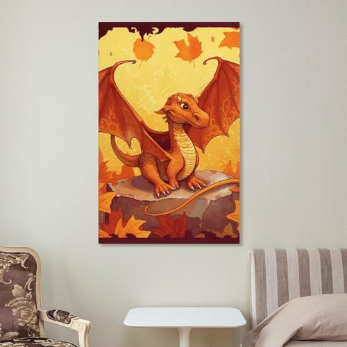 Tableau moderne dragon orange en impression haute definition pour decoration murale