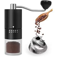Stainless steel Burr Manual Coffee Grinder for Drip French Press,5 Adjustable Settings,Hand Coffee Grinder,For Home Use and Camping,Coffee Bean Grinders With Hand Crank Stainless steel Burr-Black