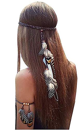 Fodattm - Juego de 2 diademas de plumas estilo gitano hippie y...