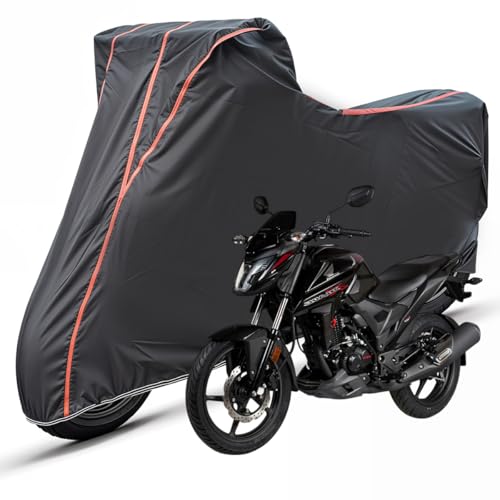 Image of Two Wheelers Bike Body Cover Compatible for Honda X Blade, UV Resistant, Dustproof, Triple Stitched, Elastic Bottom, Red Piping Motorcycle Cover (Black, Pack of 1)