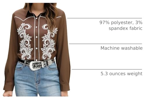 Women Western Shirts Cowgirl Button Down Long Sleeve Snap Outfits Brown by LOTUCY - Used condition - US$18.39