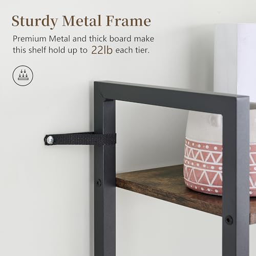 Tajsoon 4 Tier Ladder Shelf Industrial Small Bookcase, Narrow Small Bookshelf with Metal Frame, Multifunctional Skinny Shelf for Bedroom, Living Room, Home Office, Rustic Brown