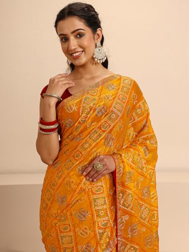 Image of Libas Printed Silk Blend Saree for Women With Unstitched Blouse Piece | Traditional Saree for Festive & Wedding