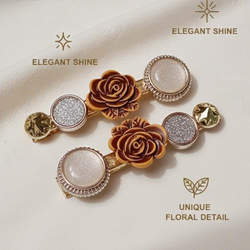 Image of Alvero 2Pc Premium Elegant Rose & Glitter Hair Pin for Women & Girls, Stylish 3D Flower Designer Hair Clip for Party, Wedding, Gifting - 6 x 1.5 x 1.5cm, (Pack of 2 Piece)