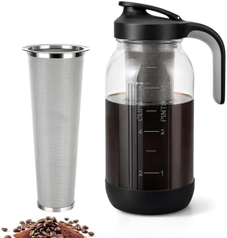 64 oz Cold Brew Coffee Maker with Stainless Steel Filter, Wide Mo...