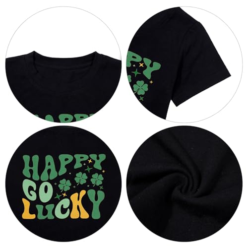 Image of St Patrick's Day Kids Shirt Happy Go Lucky T Shirt Lucky Graphic Shirts for Toddler Baby Girl Short Sleeve Tops