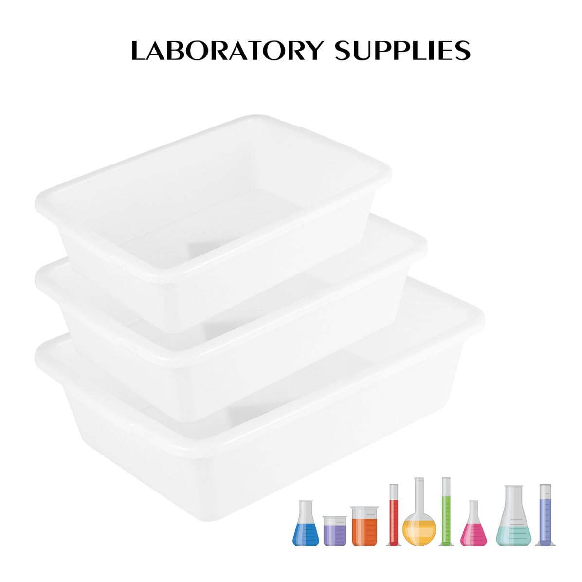 Hemobllo Set 3 Pezzi Vassoi per Reagenti Chimici in Plastica Resistenti ad Acidi e Alcali Attrezzatura da Laboratorio per Conservazione Utensili Dimensioni Grandi Medie e Piccole