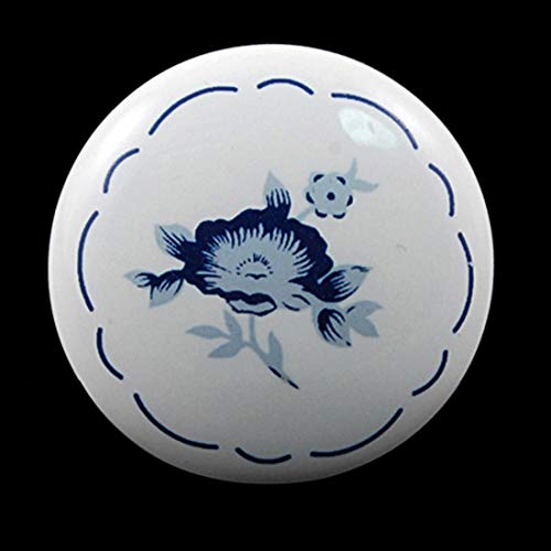 Uxcell White Blue Flower Prints Ceramic Cupboard Closet Knob Handle #TOP2