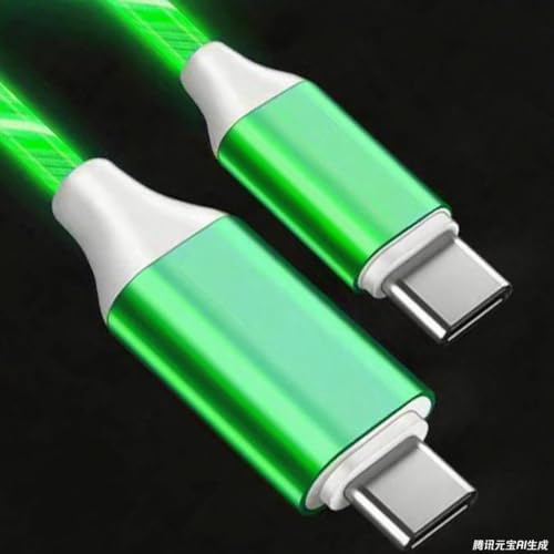Image of USB Type C to Type C PD Fast Charging Cable Phone Charger High Data Speed Visible Light Up Green Current Flowing for All USB C Device-39Inches Green
