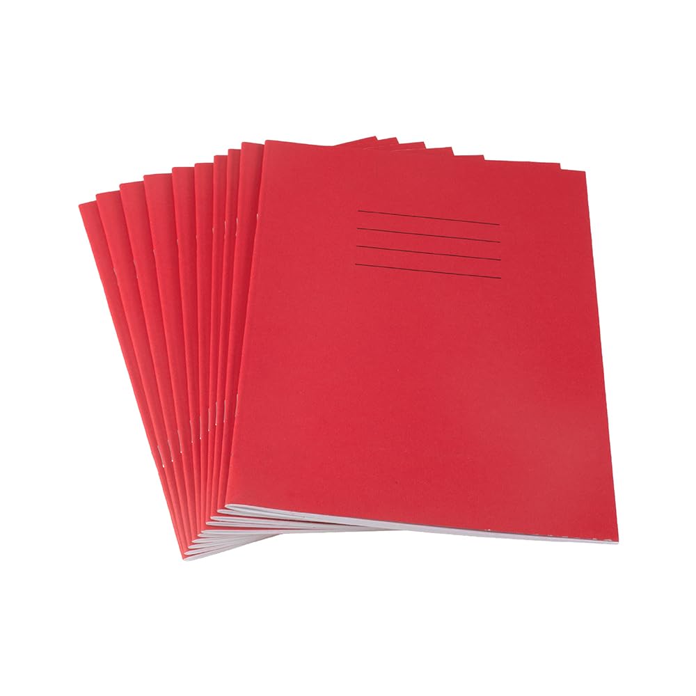 Hamelin A5 Exercise Books, 48 Pages, Red, Pack of 10 for School, 8 mm Ruled and Margin (9 x 7)