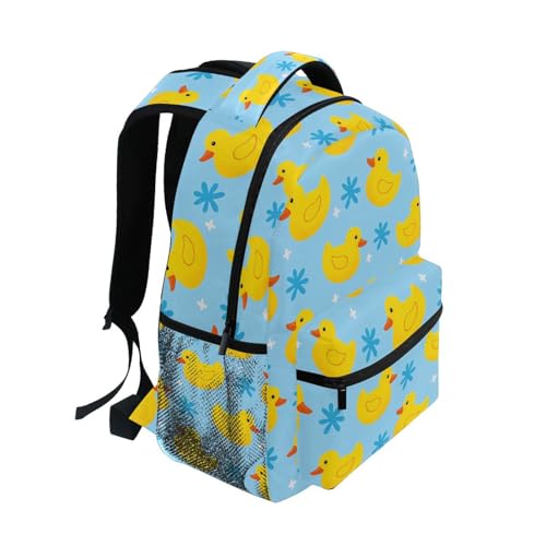 Yellow Duck Blue Flower Backpack for School Boys Girls Adults Kids Bookbag Laptop Bag 18L2