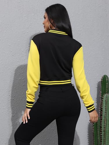 Image of Mintsnow Womens Varsity Jacket Long Sleeve Button Down Bomber Jackets Casual Baseball Uniform Streetwear