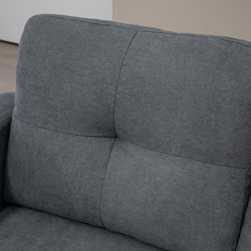HOMCOM Ecksofa, Eck-Couch mit umkehrbarer Chaiselongue, Sofa in L-Form, Gepolstert Eckcouch mit Federkern, Stahlrahmen Leinenoptik, 186 x 130 x 84 cm, Dunkelgrau