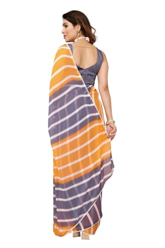 Image of ROOP SUNDARI SAREES Readymade Pleated Pre Drape Stitched Floral Printed Georgette Saree For Women's With Lace Border & Blouse(Ready To Wear One Minute)
