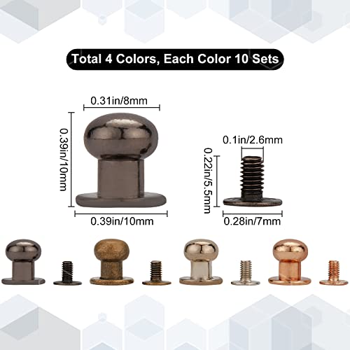 Image of GORGECRAFT 40 Set 4 Colors 8mm Round Head Screw Button Studs Chicago Screw Rivets Post Fastener for Home DIY Leather Repairs Craft Luggage Jackets Wallet Handbag Decoration Hardware Accessories