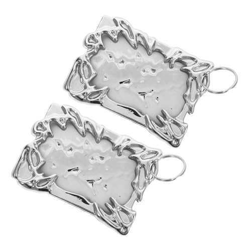 CAXUSD 2 Pièces Porte-photocarte Electroplate Irregulier Argenté Cadre Plastique et Compact Porte-clés Multifonction pour Photos Badge Id et Cartes Étudiants Protection et Affichage