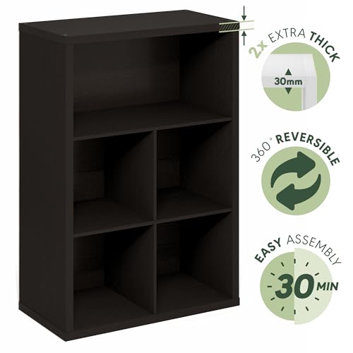 Image of Furinno Cubicle 5-Cube Book Shelf, Extra Thick Frame Bookshelf, Dark Oak | Cube Storage Organizer Bookcase with Closed Back, 15.3 x 29.9 x 43.3, for Living Room, Bedroom, Home Office