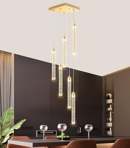 Image of Mini Chandelier Crystal Pendant Lights for Kitchen Island Modern LED Dimmable Ceiling Handing Lighting Adjustable Flush Mount Ceiling Light for Dining Room Bedroom Foyer