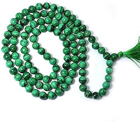 Kashish Gems & Jewels Natural AAA Malaquita 108 Mala Collar Malaquita Mala 108 Oración Cuentas Mala Collar Mala Anudado a Mala Pulsera Japón Mala 8 mm Cuentas Meditación Borla Budista Mala, 8 mm,