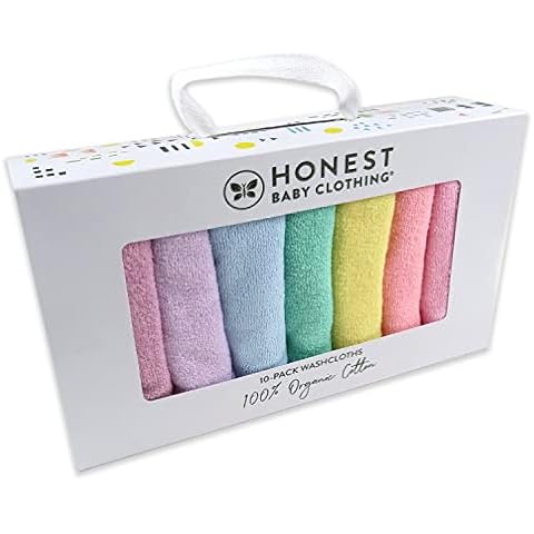 HonestBaby 10-Pack Organic Cotton Baby-Terry Wash Cloths, Rainbow Pinks, One Size Cover