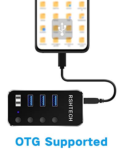 image for RSHTECH USB C Hub Powered 4 Port USB Splitter Portable Aluminum USB Da