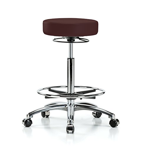 Image of Perch Chrome 360 Degree Height Adjustable Swivel Stool with Foot Ring | High Bench Height 24-34 inch | Burgundy Vinyl
