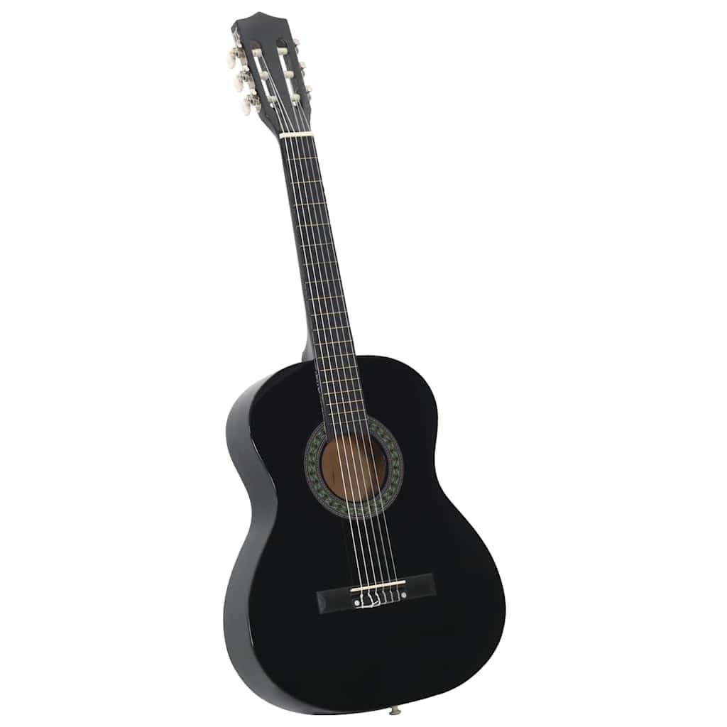 Chitarra da concerto 3/4, 91,4 cm, nera, per principianti e bambini, con custodia, tracolla, plettri, corde, accordatore