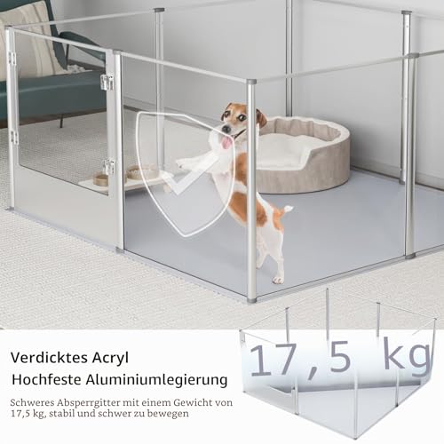 BingoPaw Acryl Wurfkiste Hunde Laufstall: Hundelaufstall für Wohnung, 8-TLG Welpenauslauf 60cm hoch, XXL Laufgitter Welpenlaufstall mit Tür und wasserdichte Boden