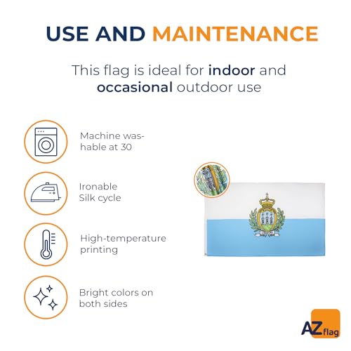 Image of AZ FLAG - San Marino Flag - 2x3 Ft - 100D Polyester Sammarinese Banner with Two Metal Grommets - Fade Resistant - Vivid Colors - 2' x 3' Feet - 90x60 Cm