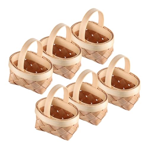 COLLBATH 6個手編み ミニ木製バスケット 収納 キッチンオーガナイザー 装飾用かご 多目的 小物整理 やリビングのディスプレイにも