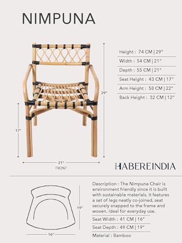 Image of Habere India-All the Cultures Fabricating India Cane Furniture | Outdoor Furniture | Wooden Chairs for Living Room | Arm Chair for Home - Beige (55 * 54 * 74 cm)