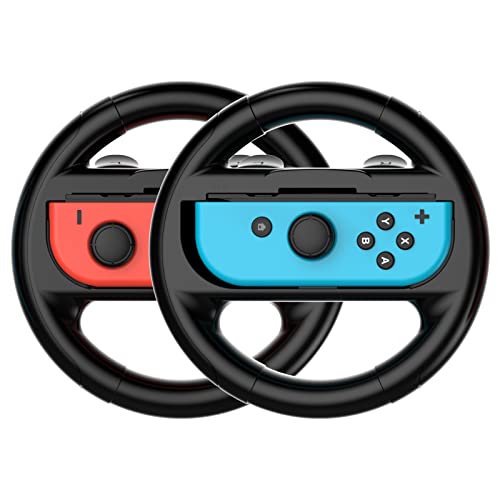 TIZOPO 4 PCS Steering Wheel Compatible for Nintendo Switch Wheel, Family Sports Party Pack Accessories Compatible with Switch JoyCon Controllers, (1 Pair Black，Blue and Red) by TIZOPO - Used condition - US$19.46