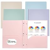 GNL Plastic Folders with Pockets and Prong, Pack of 5, Muted Pastel Colors, Heavy Duty 2 Pocket File Folders Letter Size, Folders with Prongs for School, Home, and Office