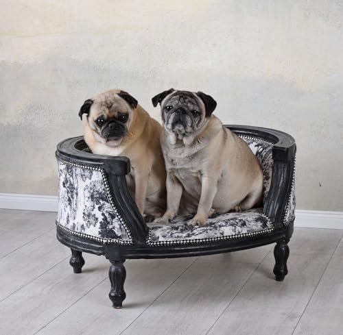 Königliches Hundebett Hundesofa im Barockstil Holz Schwarz Weiss Mops Bully 70cm cat700i63 Palazzo Exklusiv