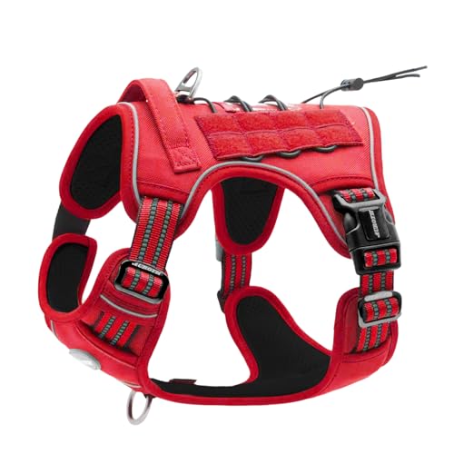 Image of AUROTH Tactical Dog Harness for Large Dogs No Pull Adjustable Pet Harness Reflective K9 Working Training Easy Control Pet Vest Military Service Dog Harnesses Red S