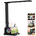 Small Desk Lamp for Home Office Bedroom, LED Desk Light with USB Charging Ports, Touch Table Lamps with Four Brightness Levels and 3-Way Dimmber Mode for Study, Kids Teens, Pen/Phone Holder, RGB Light