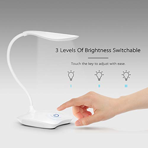 Cucudy Candeeiro de mesa LED com porta USB 3 Brilho regulável Controle de toque Ultraleve Branco rec