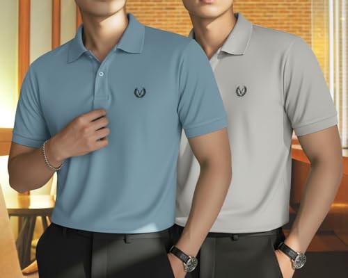Image of MACK JONNEY Men's Solid Polo T-Shirt | Premium Cotton Blend | Regular Fit | Short Sleeve | Collared Casual Wear|Pack of 2 -MJ-157