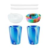 Silipint Silicone (2) HALF PINTS, (2) TRAVEL LIDS, (2) STRAWS - ARCTIC SKY, FROSTED WHITE, HIPPY HOPS x 2