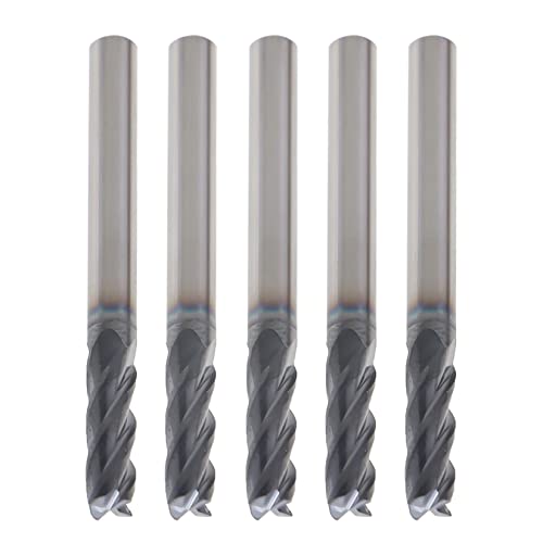Image of findmall 5Pcs 4 Flute 3 /16 Inch x 5 /8 Inch Helix Carbide End Mill with Tialn Coated Fit for Aluminum Cut Non-Ferrous Metal Upcut CNC Spiral Router Bit