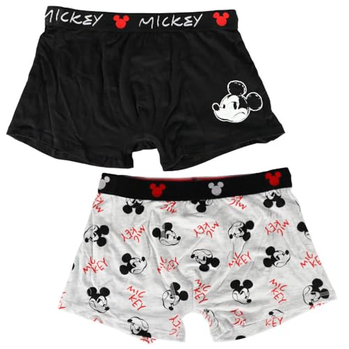 E plus M Disney Mickey Maus Herren Boxershorts 2er Pack, Unterhosen mit Mickey Motiv, Bequeme Baumwollmischung, schwarz/grau, Größen S-XXL, Farbe: Bunt, Bekleidungsgröße: S