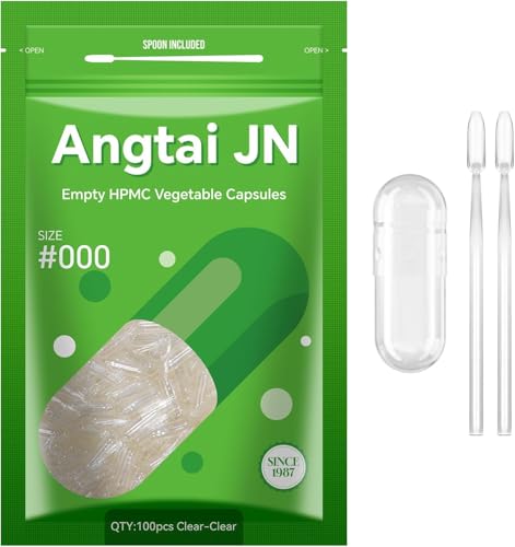 ANGTAI JN Empty Capsules Size 000, 100 Count DIY Clear Vegetarian and Vegan Pill Empty Capsules,with Capsules Filling Kit,Kosher,ISO9001,Gluten Free, Halal Certified,Non-GMO Certified