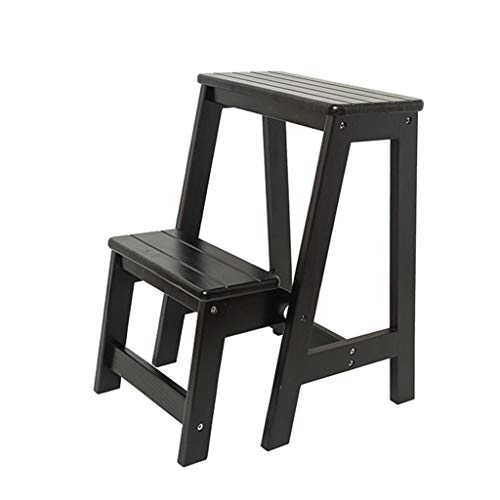 Marchepieds escamotables Banc en Bois Massif échelle Tabouret Multifonction Pliable Chaussure entrée bibliothèque Accueil 2 étapes (4 Couleurs) (Couleur : Noir) Cover