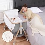 Baby Bassinet Bedside Sleeper - 3 in 1 Bassinets with Waterproof Sheets, Soft Mattress and Breathable Mesh, Adjustable Height Bedside Bassinet for Baby with Wheels, Storage Basket, Gray