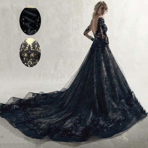 XYAYE Gothic Wedding Dresses for Bride Long Sleeve Wedding Gowns Lace Boho Bridal Gowns Black Tulle Bridal Dresses2