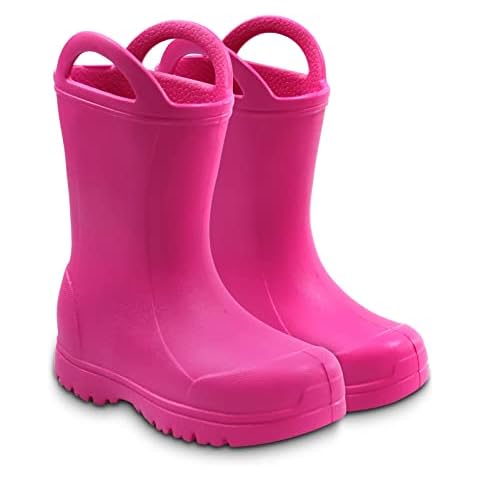 Kids Wellington Boots Boys Girls Wellies Children Rain Boots Waterproof EVA Rain Shoes with Easy-on Handles for School, Walking, Outdoors (9 UK Child, Candy Pink) Cover