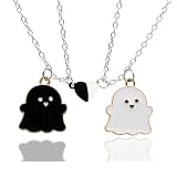 CJIAYUJEW Matching Necklaces for Couples Lovely Heart Ghost Pendant Necklace Set Matching Necklaces for Best Friends Anniversary Valentine's Day Gift for Women Men (black+white)