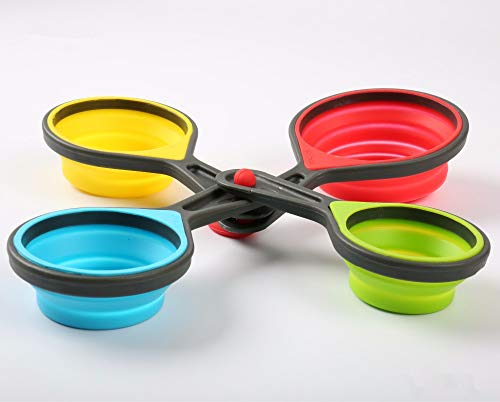 Collapsible Measuring Cups And Spoons Set- 8 Piece Portable Silicone Measuring Cups And Spoons,Markings For Liquid & Dry Measuring (Blue) #TOP6